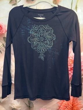 SONOMA Navy Long Sleeve Thermal Tee with Teal Medallion Size Small-C